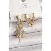 Pirinç Gold Renk Sallantı Zirkon Taşlı Kutup Yıldız Model 3Lü Kadın Kombin Küpe