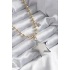 Pirinç Gold Renk Topçuk Zincir Gümüş 3D Yıldız Model Yıldız Detay VİP Kadın Kolye
