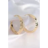 Pirinç Gold Renk Yaprak Desenli Halka Küpe