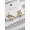 Pirinç Gold Renk Zirkon Taşlı 2Li Çiçek Model Kadın Küpe
