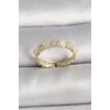 Pirinç Gold Renk Zirkon Taşlı Beyaz Mineli Ayarlanabilir Yüzük
