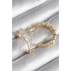 Pirinç Gold Renk Zirkon Taşlı Halka Model Kadın Küpe