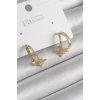 Pirinç Gold Renk Zirkon Taşlı Halka Model Yıldız Detay Kadın Küpe