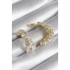 Pirinç Gold Renk Zirkon Taşlı Kadın Küpe