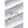 Pirinç Gold Renk Zirkon Taşlı Kalp Yaprak Model İnci Detay Kadın Yüzük