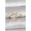 Pirinç Gold Renk Zirkon Taşlı Kelebek Mode İnci Detay Ayarlanabilir Yüzük