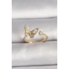 Pirinç Gold Renk Zirkon Taşlı Kelebek Model İnci Detay Ayarlanabilir Yüzük