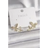 Pirinç Gold Renk Zirkon Taşlı Kelebek Model Kadın Küpe