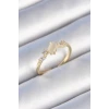 Pirinç Gold Renk Zirkon Taşlı Oval Beyaz Mineli Kadın Yüzük