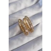 Pirinç Gold Renk Zirkon Taşlı Oval Model Küpe