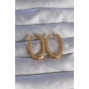 Pirinç Gold Renk Zirkon Taşlı Oval Model Küpe
