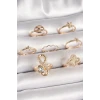 Pirinç Gold Renk Zirkon Taşlı Sonsuzluk Figür Yıldız Detay Kadın Yüzük Kombini