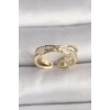 Pirinç Gold Renk Zirkon Taşlı Yıldız Detaylı Ayarlanabilir Kadın Yüzük