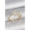 Pirinç Gold Renk Zirkon Taşlı Yıldız Model Ayarlanabilir Kadın Yüzük
