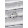 Pirinç Gümüş Renk Ayarlanabilir Beyaz Mineli Kedi Model İnci Detay Kadın Yüzük