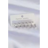 Pirinç Gümüş Renk İnce Oval Küpe Seti