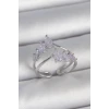 Pirinç Gümüş Renk Mor Damla Zirkon Taşlı Taç Model Kadın Yüzük