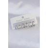 Pirinç Gümüş Renk Oval Bombeli Küpe Seti
