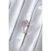 Pirinç Gümüş Renk Pembe Zirkon Taş Kalp Charm Model Kadın Yüzük