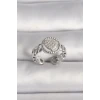 Pirinç Gümüş Renk Zincir Model Zirkon Taşlı Kalp Model Kadın Yüzük