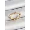 Pirinç Sıralı Kalp Figürlü Zirkon Taşlı Gold Renk Ayarlanabilir Kadın Yüzük