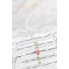 Pirinç Zincir Pembe Gold Renk Zirkon Taşlı Y Kolye