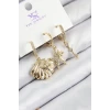 Pirinç Zirkon Taşlı 3lü İstiridye Ve Yıldız Model Gold Renk Kadın Küpe