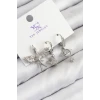 Pirinç Zirkon Taşlı 3lü Kuş Model Gümüş Renk Kadın Küpe