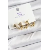 Pirinç Zİrkon Taşlı Kalp Model Gold Renk 3lü Kadın Küpe