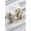 Pirinç Zirkon Taşlı Kıvrım Model Gold Renk Kadın Küpe