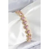 Pirinç Zirkon Taşlı Pembe Kalp Baget Model Gold Renk VIP Seri Kadın Bileklik