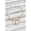 Pirinç Zirkon Taşlı Pusula Model Gold Renk Charm Bileklik