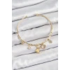 Pirinç Zirkon Taşlı Tavşan Ve Kalp Model Gold Renk Charm Bileklik