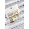 Pirinç Zirkon Taşlı Yıldız Ve Ay Model Gold Renk 3lü Çift Kadın Küpe Set