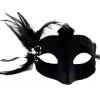 Siyah Renk Yandan Tüylü Süet Kaplama Beyaz İncili Parti Maskesi 18x15 Cm