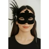 Siyah Renk Yandan Tüylü Süet Kaplama Beyaz İncili Parti Maskesi 18x15 Cm