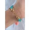 Turkuaz Renk Kar Tanesi Figür Zincir Detay İpli Çoklu Bileklik