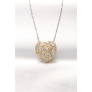 316L Çelik Çift Renk Zirkon Taşlı Kalp Kolye