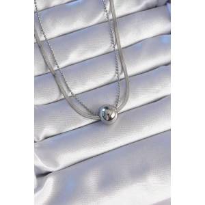 316L Çelik Çift Zincirli Gümüş Renk Topçuk İtalyan Model Kolye