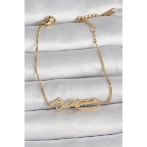 316L Çelik Gold Renk Atatürk İmza Model Kadın Bileklik