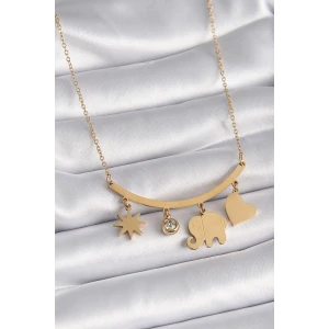 316L Çelik Gold Renk Fil Figür Zirkon Taş Detay Kadın Kolye