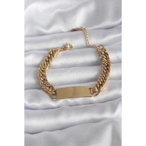 316L Çelik Gold Renk İsim Yazılabilir Plaka Model Kadın Bileklik