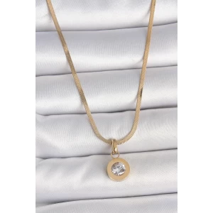 316L Çelik Gold Renk İtalyan Zincir Sallantı Zirkon Taş Model Kadın Kolye