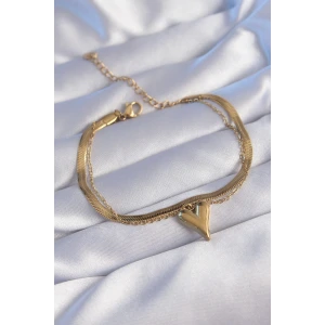 316L Çelik Gold Renk İtalyan Zincirli Kalp Model Bileklik