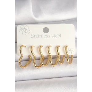 316L Çelik Gold Renk Kalp Model Kadın Küpe Seti