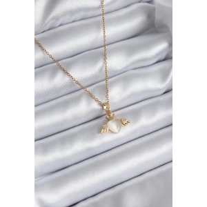 316L Çelik Gold Renk Kanatlı Kalp Model Zirkon Taşlı Kadın Kolye