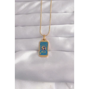 316L Çelik Gold Renk Mavi Mineli El Figür Tarot Kolye