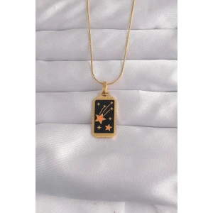 316L Çelik Gold Renk Siyah Mineli Yıldız Figür Tarot Kolye