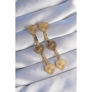 316L Çelik Gold Renk Uzun İtalyan Zincir Detaylı Kalp Küpe