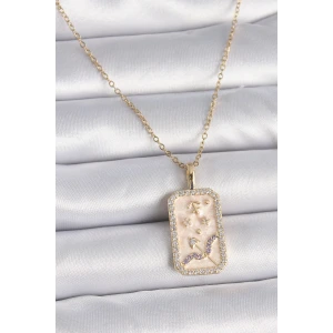 316L Çelik Gold Renk Zincir Yay Burcu Zirkon Taşlı Kadın Kolye